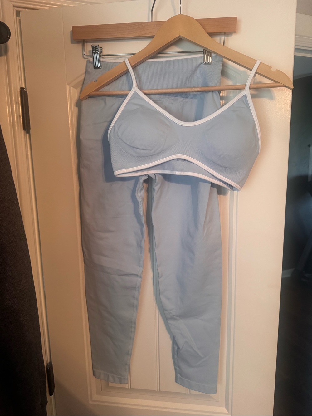 Light Blue Bralette & Legging Set with White Trim